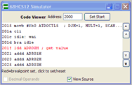 Disassembler showing breakpoint